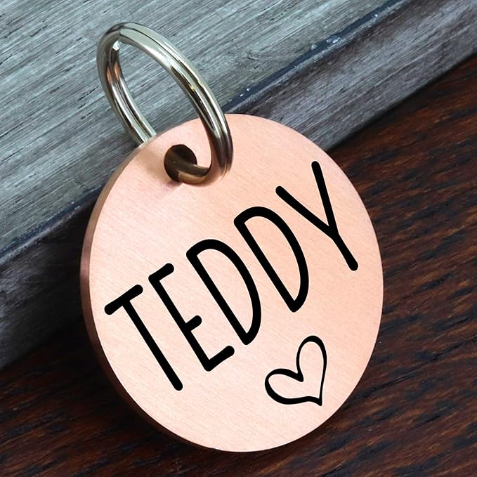 Ultra Joys Dog ID Tag, Custom Pet Tag, Personalized Dog Tags, Pet ID Tag, Brushed Stainless Steel Round Cat Tag Rose Gold Small