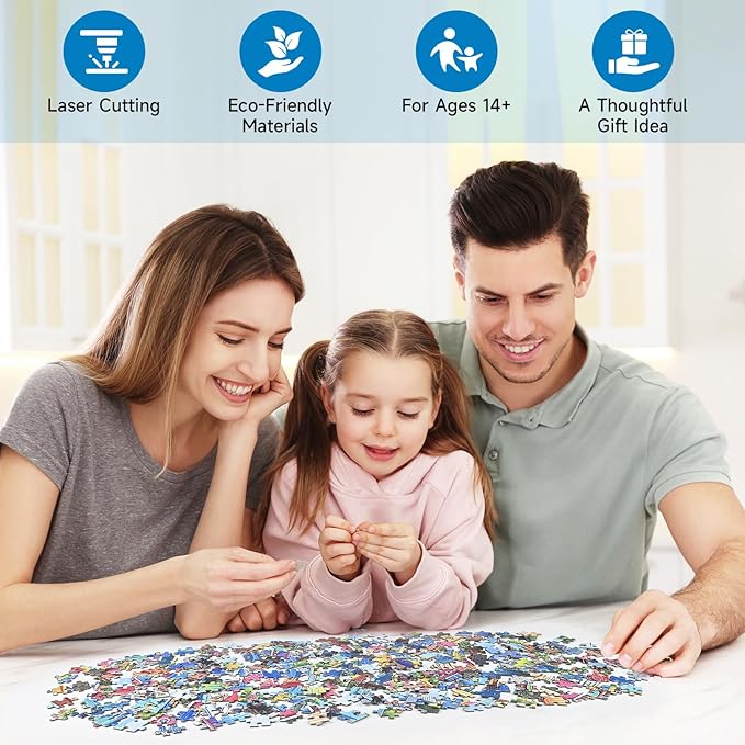 Seaside Town Jigsaw Puzzle, Puzzles for Adults 1000 Pieces, Ocean Boat Seagull Landscape Puzzle with Letters on Back, Challenging for Adults with Vibrant Coastal Art, 28x20 Inch, Family Games & Gift