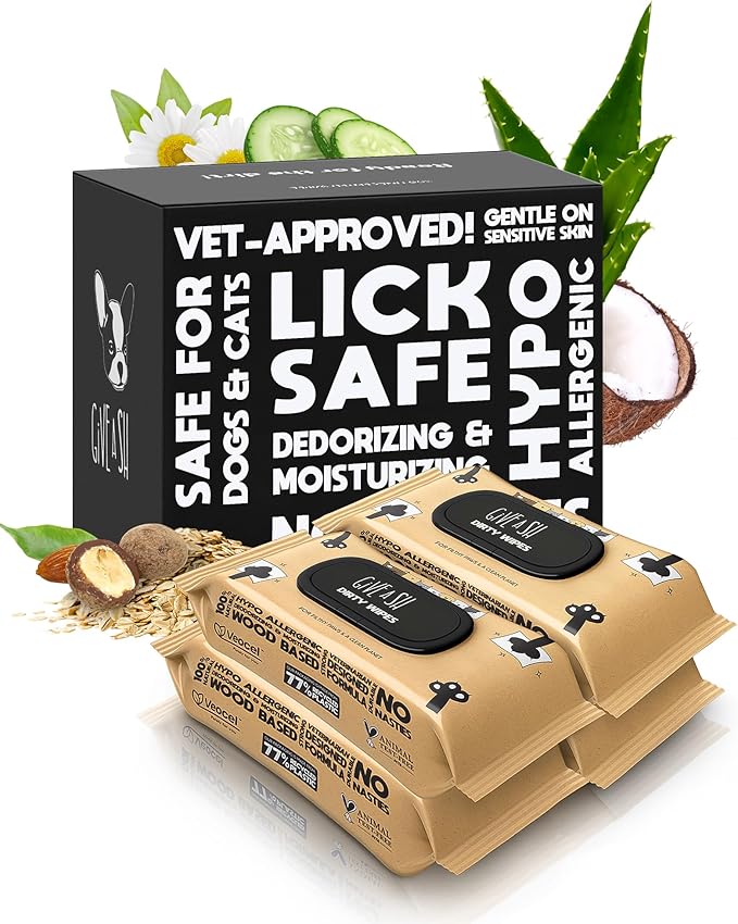 Lick-Safe Pet Wipes for Dogs & Cats - Vet-Approved & Hypoallergenic - Cleans Mud, Odors & Dander - Wipes for Paws, Face & Butt - 10% to Charity - Earth-Friendly & Unscented Cat Cleaning - Pack of 400
