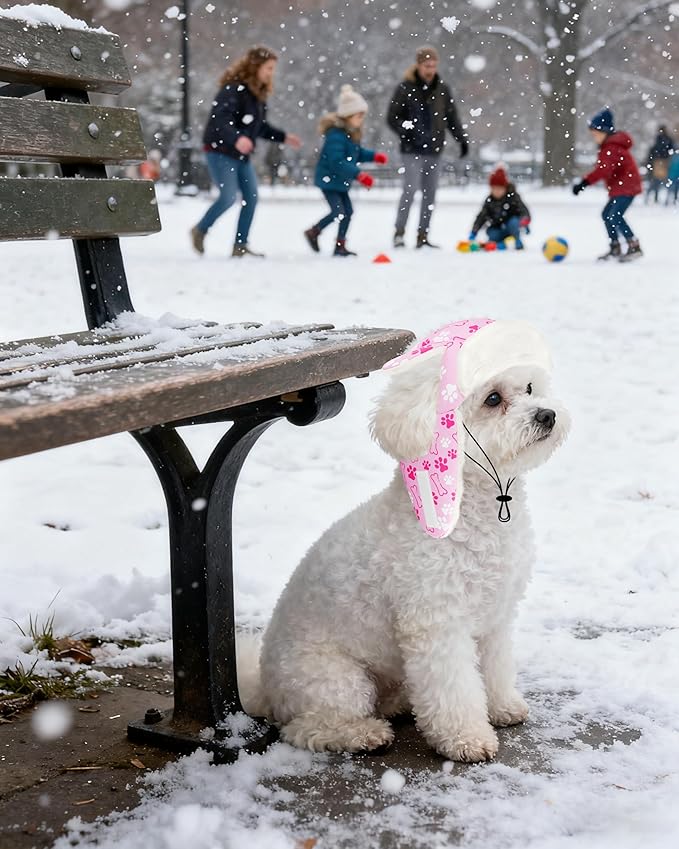 PET SHOW Dog Trapper Hat Winter Hat for Small Dogs Warm Fleece Aviator Hats with Ear Flaps Adjustable Outdoor Girl Puppy Pet Pilot Costume Cap S-Pink Paw/with Ear Holes