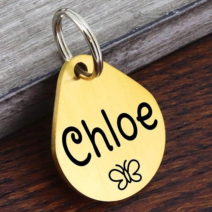 Ultra Joys Dog ID Tag, Custom Dog Tag Personalized Cat Tag, Pet ID Tag, Brushed Stainless Steel Teardrop Dog Tag Gold Medium
