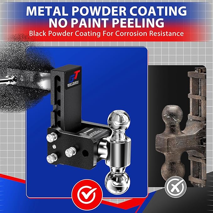 Geteen Trailer Hitches, Adjustable Trailer Hitch Ball Mount - Fits 2.5" Receiver, Dual Ball (2" x 2-5/16"), 5" Drop, 15,000 GTW - GT25052B