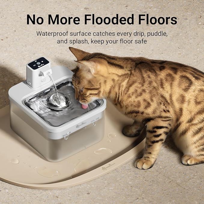 DownyPaws Cat Food Mats for Floors Waterproof, BPA Free Silicone Pet Food Mat, Non-Slip Pet Food Mat with High Raised Edge, Cat Placemat for Messy Drinkers, 18"×12.5", Almond