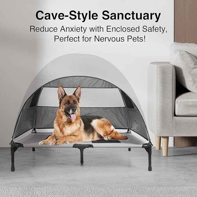Elevated Outdoor Dog Bed with Canopy – Cooling Camping Tent, Removable Shade, Off-Ground Cot, Medium