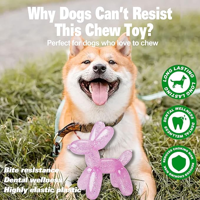 Durable Dog Chew Toy – Balloon Dog Shape, 6.14” for Medium & Large Dogs, Tough Plastic, Interactive Chew Toy for Boredom & Dental Health（Pink）