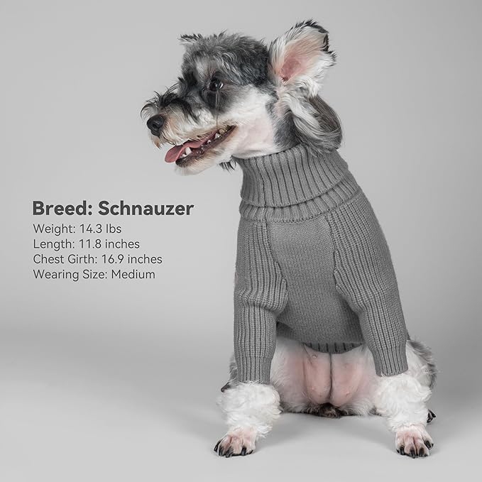 cyeollo Dog Sweaters Turtleneck Knitted Sweater with Leash Hole Winter Pet Clothes Dog Sweaters for Small Dogs, Grey M