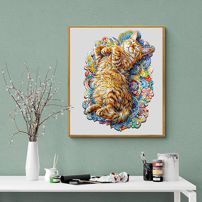 KAAYEE Wooden Puzzles for Adults, Sleeping Cat-1 240 Piece Unique Animal Shape Puzzle, Cat Wood Puzzle for Adults, Creative Gifts for Friends/Family, Home Decor(13.8 * 9.9in)
