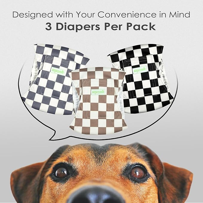 wegreeco Washable Male Dog Belly Band (Stylish Pattern)- Pack of 3 - Washable Male Dog Belly Wrap, Dog Diapers Male (Black, Grey, Dark Coffee Checkerboard, Medium)
