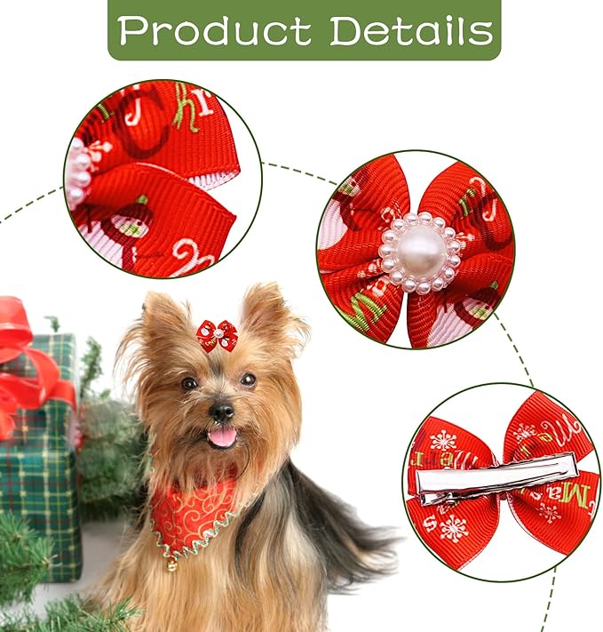 PET SHOW 20pcs Christmas Dog Hair Bows with Alligator Clips for Small Medium Dogs Bowknot Hair Clips Cat Puppy Yorkshire Grooming Hair Accessories for Xmas Party Costumes Assorted Randomly