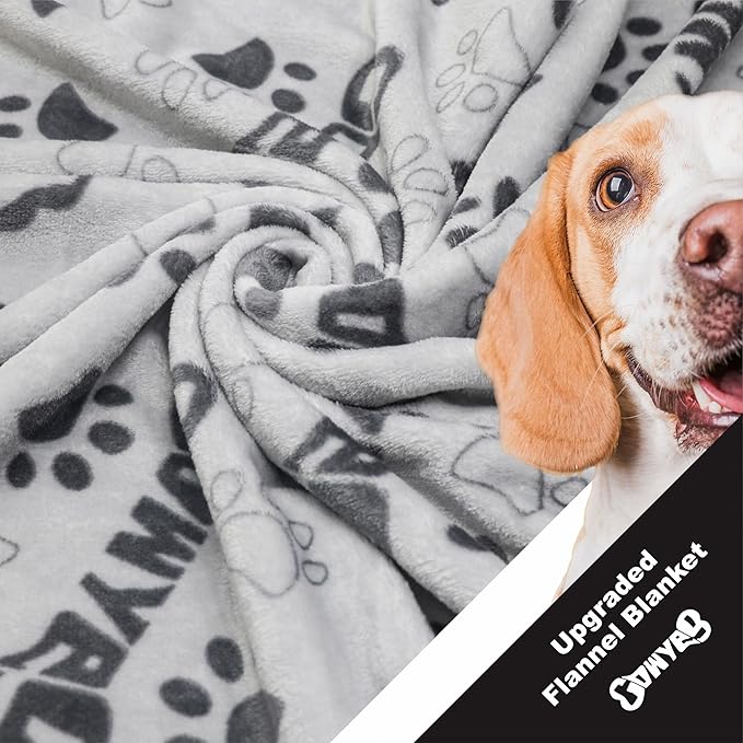 Large Dog Blanket, Soft Fleece Dog Blankets for Medium Dogs, 60X50 inches Fluffy Flannel Pet Cat Puppy Blanket Mat Cover for Bed Couch,Cute Flannel Bones and paw Print, Grey