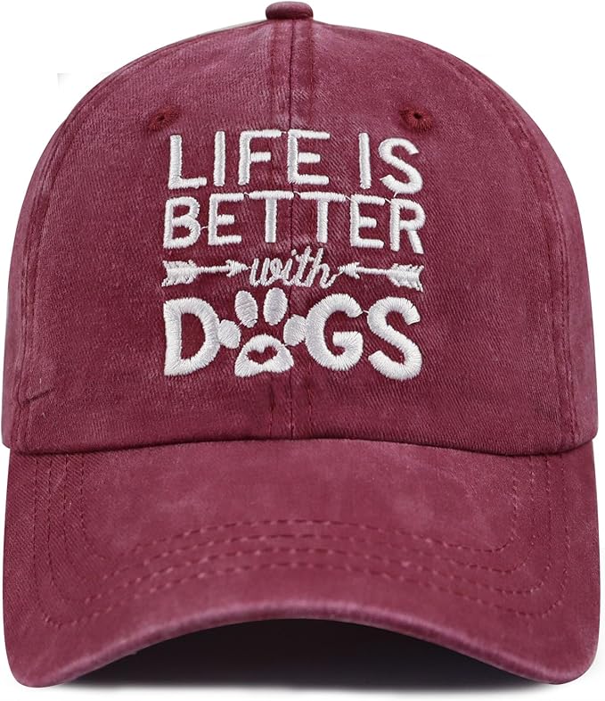 Life is Better with Dogs Hat for Men Women, Funny Adjustable Embroidered Animal Gifts Baseball Cap
