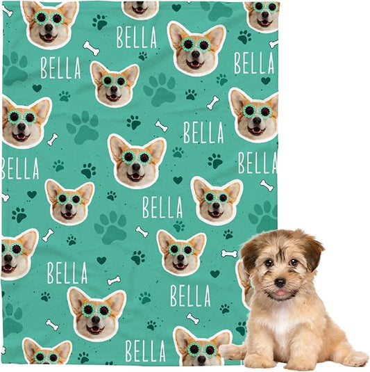 Personalized Pet Blanket,Custom Pet Blanket with Name Photo,Puppy Blanket Gift for Dogs Cats Lovers Mom Dad,Soft Cozy Fleece Throw for Bed Sofa Travel Extra Small 40"x30"