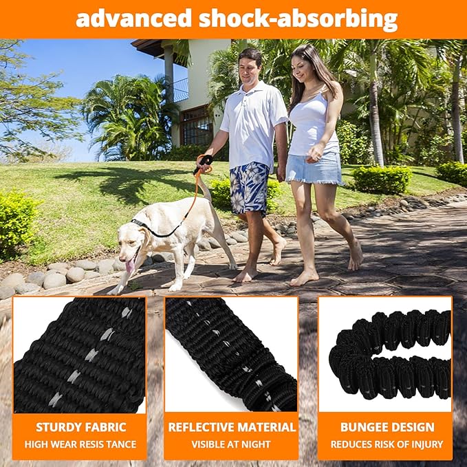 Rope Dog Leash 5 FT: Heavy Duty Leashes with Swivel Lockable Hook Reflective Threads Bungee and Padded Handle - Dog Lead for Large Small Medium Dogs Outside Walking Hiking Orange