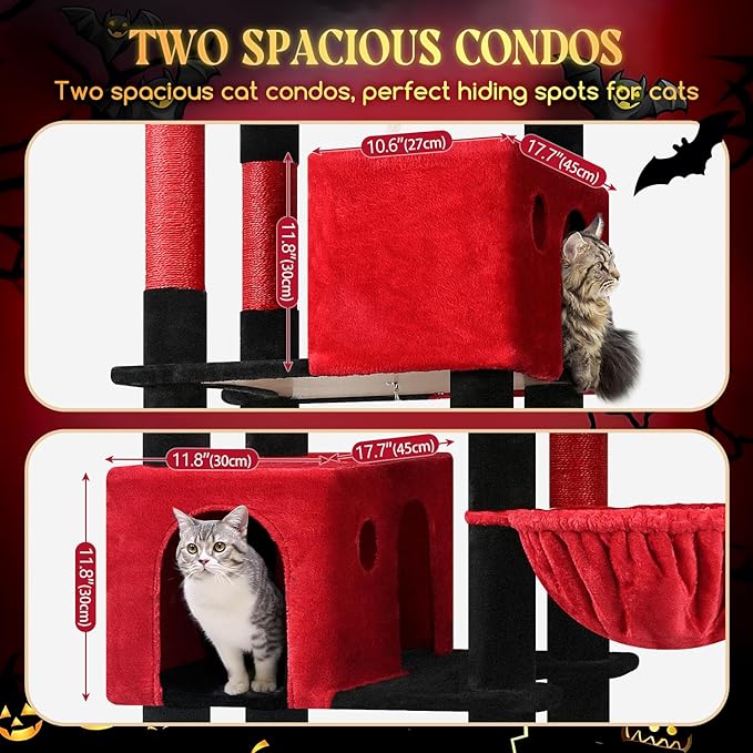 Globlazer Gothic Giant Cat Tree, 83 inch Goth Cat Tree for Indoor Cats Large Adult, XXL Cat Tower with 9 Scratching Posts for 20lb+ Heavy Duty Large Adult Cats, F83, Blood-Goth