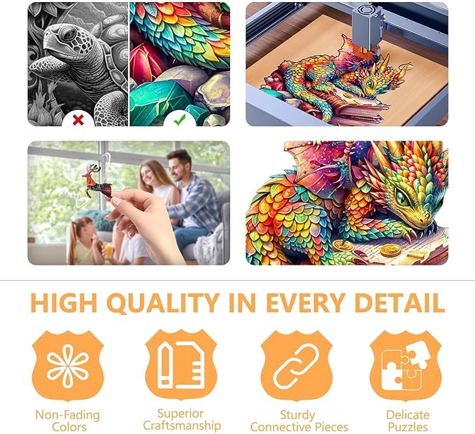 Wooden Puzzles for Adults - Jeweled Dragon Puzzle, Unique Shape Wooden Jigsaw Puzzle for Adults, Wood Puzzles Adult, Good Gift Idea for Friends, Home Decor (S-8.5 * 8in 100 Pieces)