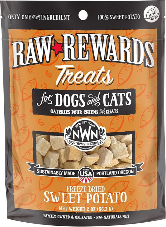 Northwest Naturals Raw Rewards Freeze-Dried Sweet Potato Treats for Dogs and Cats - Bite-Sized Pieces - Healthy, 1 Ingredient, Human Grade Ingredients, All Natural, Proudly Made in USA, 2 Oz