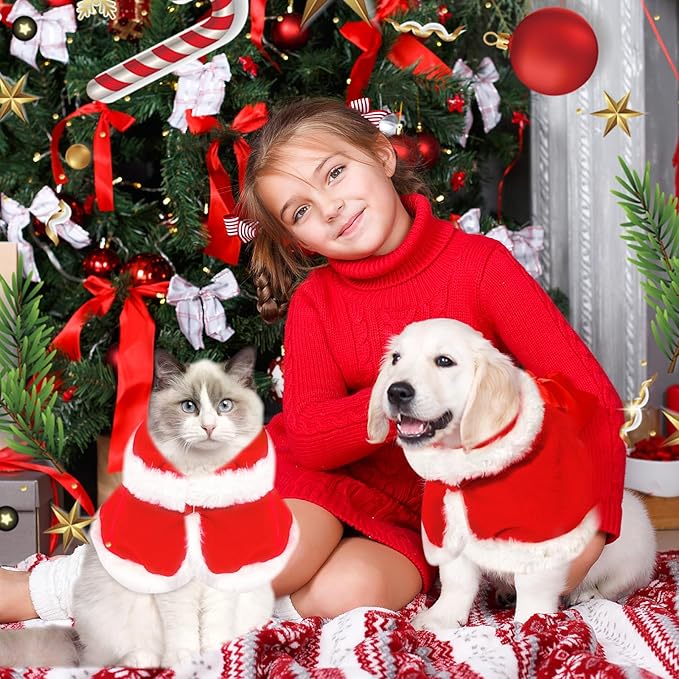 Dog Christmas Clothes Cloak, Pet Christmas Costume Poncho Cape for Cats Small Dogs, Kitten Santa Costume, Puppy Xmas Claus Costumes Apparel, Pet Santa Claus Red Cloak for New Year Party Cosplay