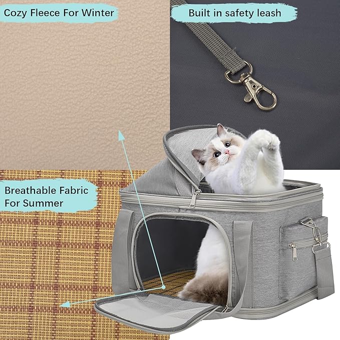 Airline Approved Pet Carrier Soft-Sided Dog Carriers Travel Tote Bag for Small Dogs Cats, Foldable Pet Bag for Puppies Small Animals with Pockets (Grey, 16.2" x 11.4" x 13")