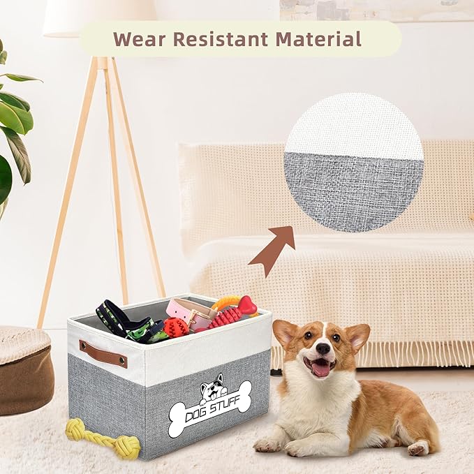 Foldable Dog Toy Box, Fabric Pet Storage, Folding Organizer Home Décor Bin with Handle, Collapsible Storage Basket for Pet Leash, Blanket, Chew Toys and Accessories