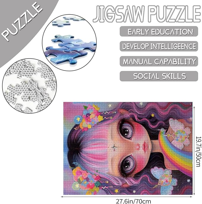 1000 Piece Rainbow Girl Jigsaw Puzzle Exquisite Cute Doll Jigsaw Puzzles for Adults Fashionable Sophisticated Home Decoration Family Puzzle Perfect for Game Nights Ideal Gift Choice 20 x 27 Inch