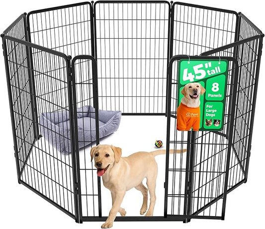 FXW Homeplus Unleashed Indoor Dog Playpen - Stress-Free and Safe Play, Heavy Duty 45 Inch 8 Panels Dog Pen for Large Dogs, Black│Patented