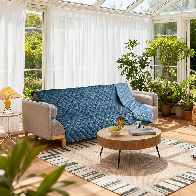 gogobunny 100% Double-Sided Waterproof Dog Bed Cover Pet Blanket Sofa Couch Furniture Protector for Puppy Large Dog Cat, Reversible (82x82 Inch (Pack of 1), Dark Blue/Light Blue)