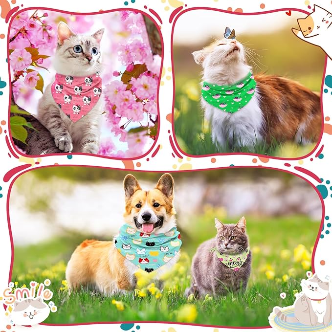 30 Pcs Dog Bandanas Bulk, Summer Pet Bandanas Bulk, Cute Kitty Pattern Dog & Cat Bandanas for Small Pets, Breathable Washable Triangle Scarves for Pet Grooming, Gifts, Parties