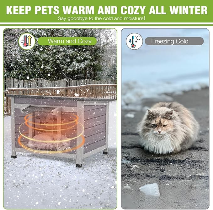 GUTINNEEN Insulated Cat House Outdoor with Triple-Layer - Weatherproof Cat Shelter with Insulation Liner, Elevated Base & Openable Roof for Stray/Feral Cats (Winter-Ready)