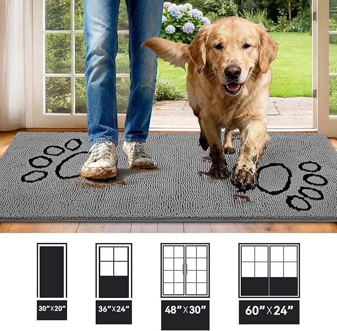 Super Absorbent Dog Door Mat, 60"*24“ Anti Slip Mat for Muddy Paws, Pet Rugs for Dirty Paws Washable That Absorbs Moisture and Dirt, for Dog Cage and Pet Resting Carpet
