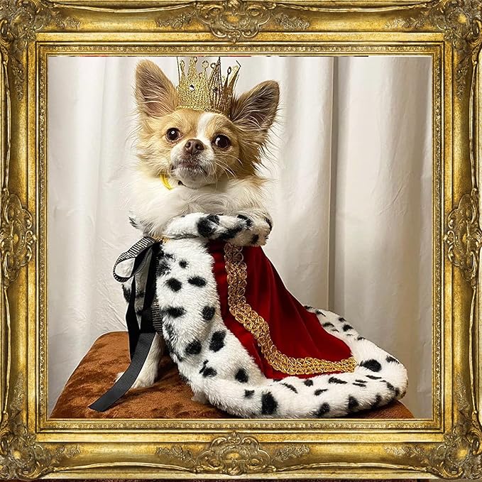 Pet Cloak King Dog Cape Robe Cute Halloween Christmas Cat Costume Queen Clothes Lux Fur Royal Cape Prince Princess Outfit Birthday Dress Small Large Dog Halloween Costume (Crimson, Small)