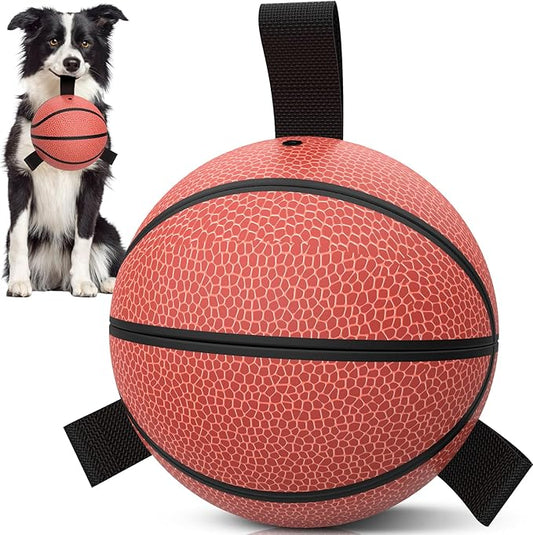 QDAN Dog Ball Basketball Toys, Balls with Straps, Dog Water Toy Pool Toys for Small Medium Dogs (6 Inch)