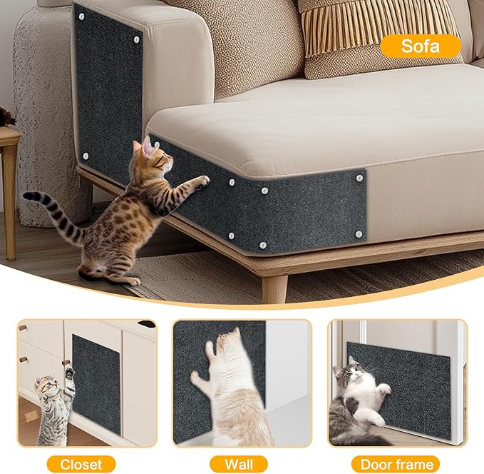 Cat Scratch Mat,118.5"x17.4" Trimmable Self-Adhesive Cat Scratch Furniture Protector, Sticky Cat Scratcher Wall Mat, Covering Cats Tower, Couch Protector from Cats Claws (Dark Grey)