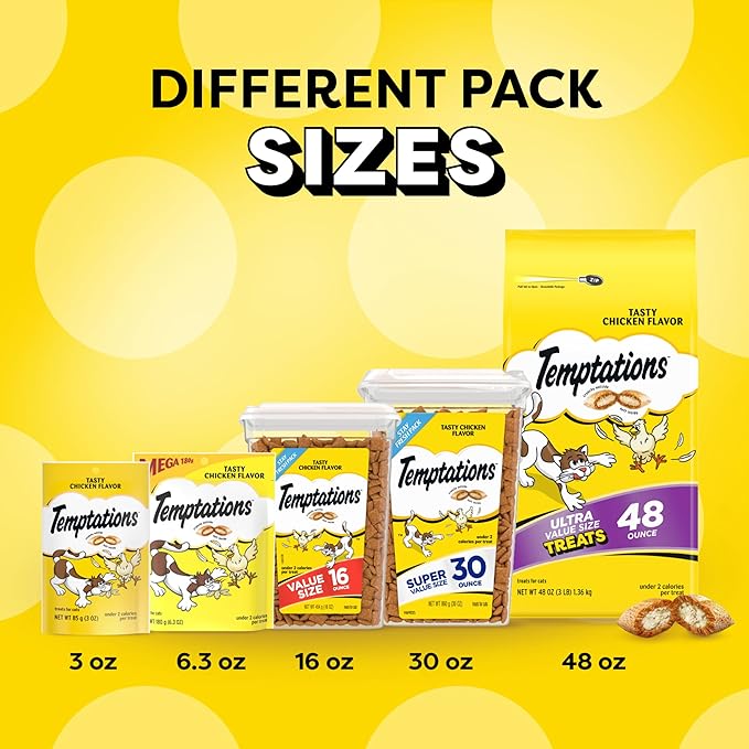 Temptations Classic Crunchy and Soft Cat Treats, Tasty Chicken Flavor, 3 oz. Pouch (Pack of 12)