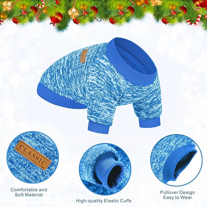 2 Pieces Pet Dog Classic Knitwear Sweater, Fleece Coat for Small,Medium Dogs,Warm Pet Dog Cat Clothes,Soft Puppy Customes for Chihuahua Yorkshire Tzu (Blue Dark Navy,M)