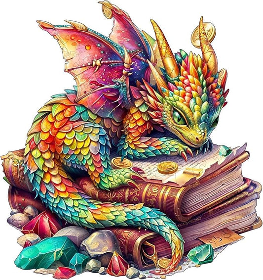 Wooden Puzzles for Adults - Jeweled Dragon Puzzle, Unique Shape Wooden Jigsaw Puzzle for Adults, Wood Puzzles Adult, Good Gift Idea for Friends, Home Decor (M-11.4 * 10.7in 185 Pieces)