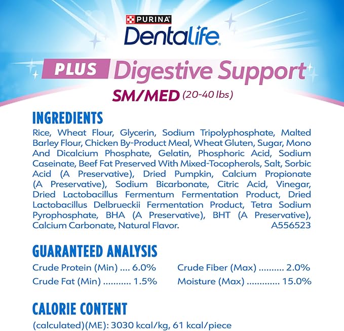 DentaLife Plus Digestive Support Dog Treats for Small and Medium Dogs, Cleans Teeth, Freshens Breath, & Supports Healthy Gut, Chicken & Pumpkin Flavor, 14.4 oz., 19 Chews - 19 ct. Pouch
