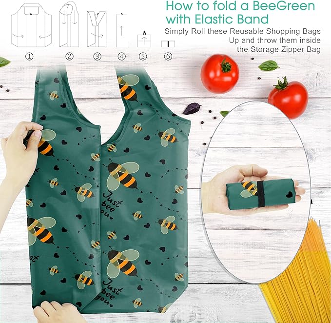 BeeGreen Animals Reusable Grocery Bags Bees Turtles Flamingo Peacock Alpaca Butterfly Lovers Gifts Shopping Bags Bulk 50LBS X-Large Foldable-Heavy Duty