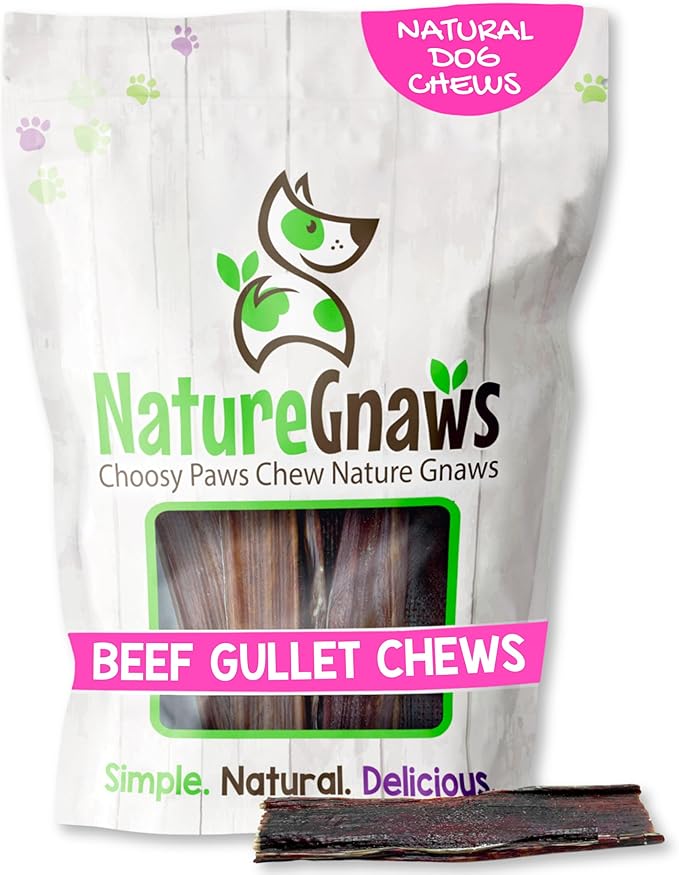 Nature Gnaws Beef Gullet Chews for Small Dogs 4-5" (50 Count) - Natural Beef Jerky Stick Dog Chew Treats - Rawhide Free