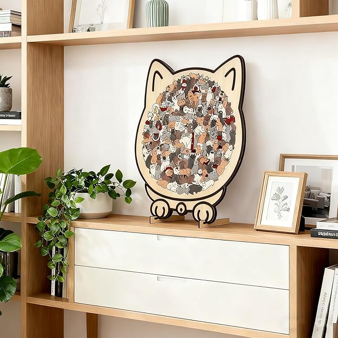 135-Piece Morandi-Colored Cat Shaped Wooden Jigsaw Puzzle, Cats Shaped Wooden Puzzle, Unique Animal Pieces, CreativePuzzle Gifts for Cats Lovers or Puzzle Fans, Home Decor(Morandi)