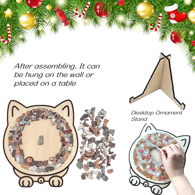 135-Piece Colored Cat Shaped Wooden Jigsaw Puzzle for Adults, Cats Shaped Wooden Puzzle, Unique Animal Pieces, CreativePuzzle Gifts for Cats Lovers or Puzzle Fans, Home Decor & Gift (Mailard)