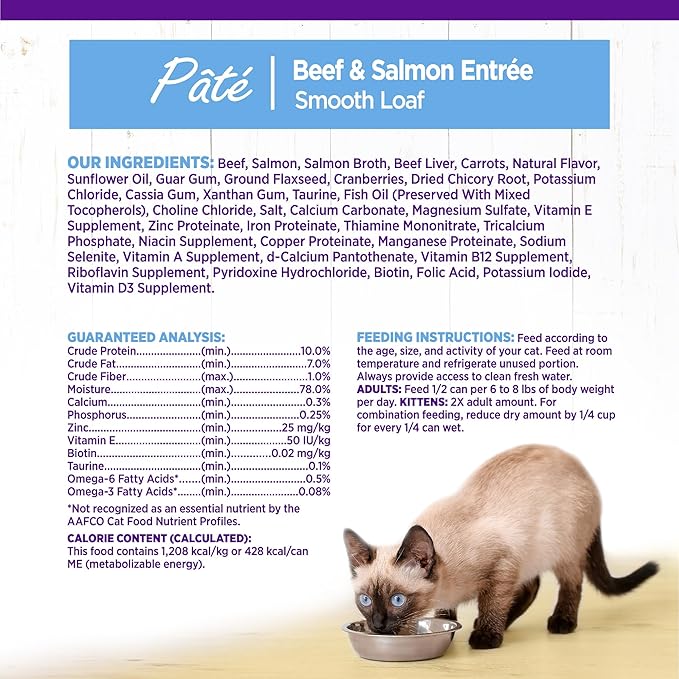 Wellness Complete Health Pate Adult Wet Cat Food, Natural, Protein-Rich, Grain Free, 12.5 Ounce, 12 Pack, (Beef & Salmon)