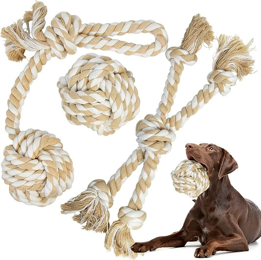 TwoEar Dog Rope Toys for Large Dogs - 3 Pack Indestructible Natural Cotton Rope Toys for Dogs Large/Medium Breeds - Tough Chew Tug of War Dog Toy for Boredom, Teeth Clean