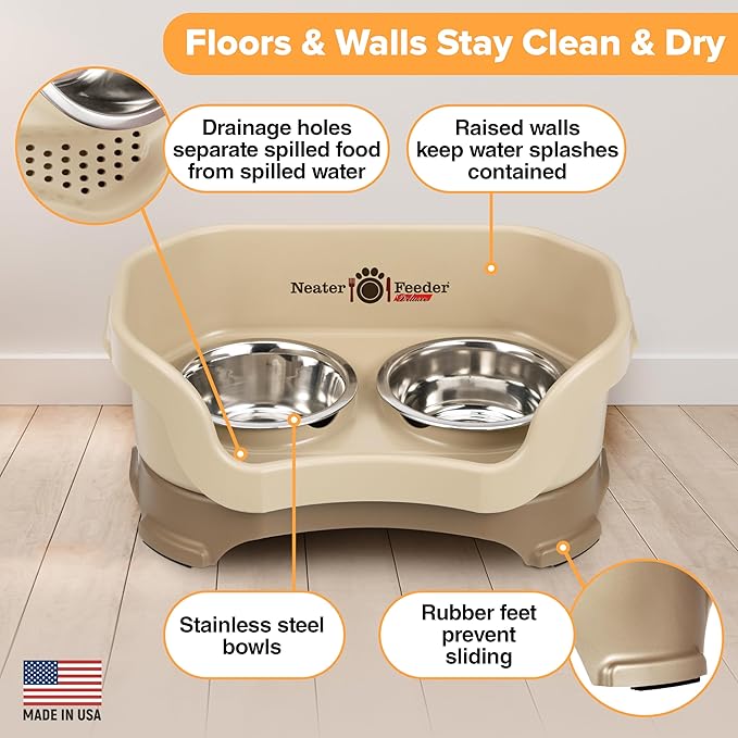 Neater Pet Brands Neater Feeder Deluxe Mess Proof Dog Bowls Elevated for Small Dogs Under 19 lbs, Made in USA, No Spill Raised Dog Food Bowl Stand Feeding Station, Food and Water Bowl Set, Cappuccino