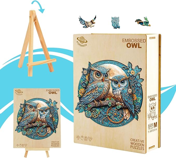 Wooden Puzzles for Adults, Embossed Owl Wooden Jigsaw Puzzle, Wall Art Home Decor (XL-17.3 * 16.6in-430 Pieces)