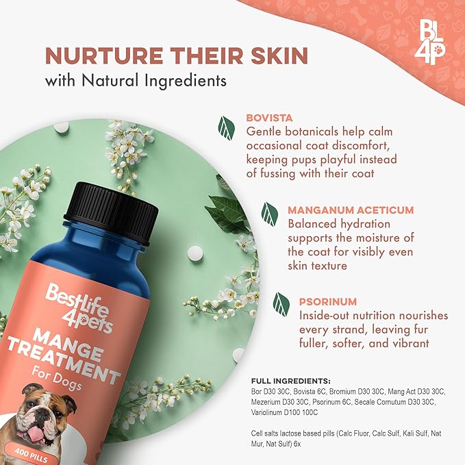 BestLife4Pets Dog Skin & Coat Soothing Formula – Helps with Persistent Itching, Dryness, Hair Loss & Irritated Skin, 800 Natural Odorless Pills