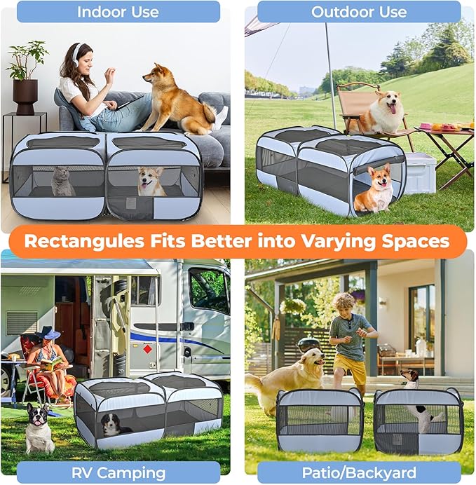 2-in-1 Pop Up Cat Playpen, Detachable into 2 Separate Pens with Additional Doors, Assembly-Free Portable Dog Crates Pet Pen Tent Kennel Kitten Puppy Enclosure Cage Indoor Outdoor Foldable Condo(S)