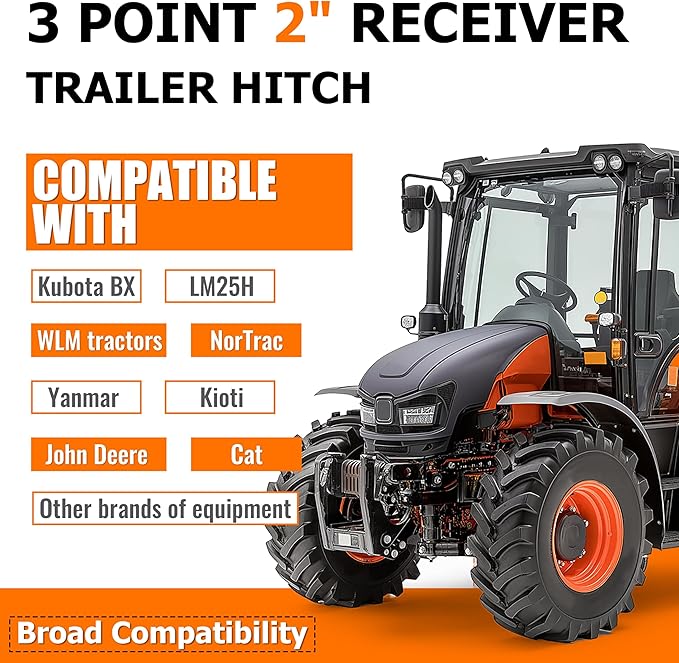 ECOTRIC 3 Point 2" Receiver Trailer Hitch Category 1 Tractor Mover Drawbar Hitch Heavy Duty Compatible with Kubota BX LM25H WLM Tractor NorTrac Yanmar Kioti Cat John Deere