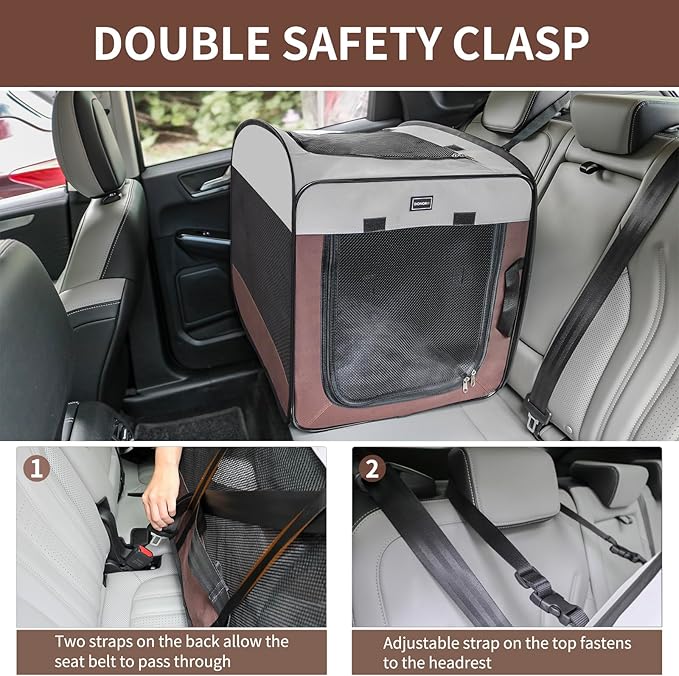 DONORO Dog Kennels and Crates for Medium Dogs, Portable Pop Up Indoor Pet Cage with Sturdy Wire Frame, Collapsible Travel Crate Soft Sided Cat Bag Escape Proof (Brown, 32.0" L x 21.0" W x 26.0" H)