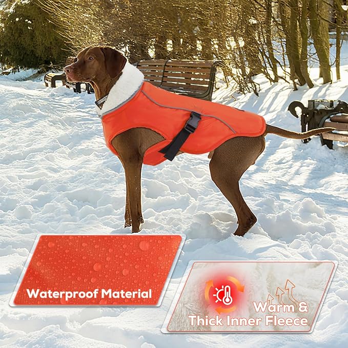 EMUST Winter Dog Jacket, Windproof Dog Apparel for Cold Weather, Reflective Coats for Dogs, Warm Puppy Jacket for Cold Winter, Orange, S