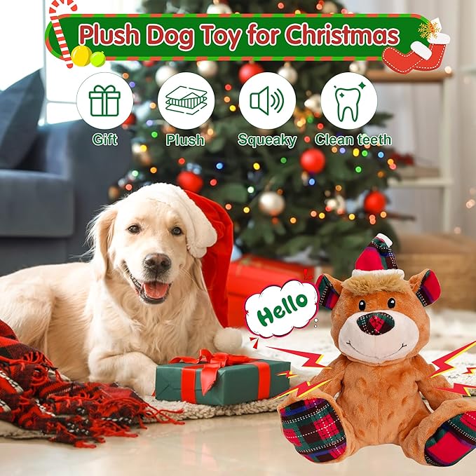 Christmas Dog Toys, Plush Squeaky Dog Toy with Crinkle Paper, Cute Christmas Puppy Toys with Cotton, Durable Interactive Dog Chew Toys for Puppy Small Medium Large Breed